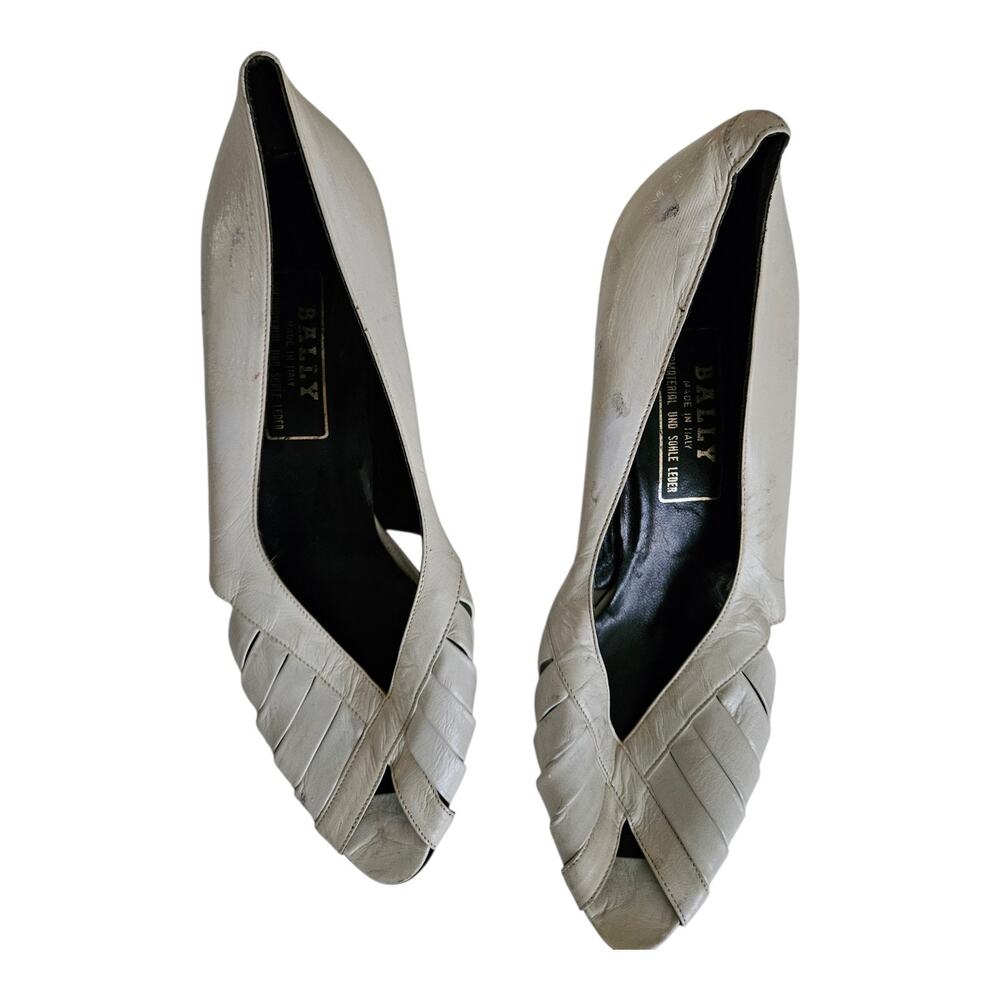 Vintage Bally Italy White Leather Woven Peep Toe Pumps Heels EU 40 US 9.5